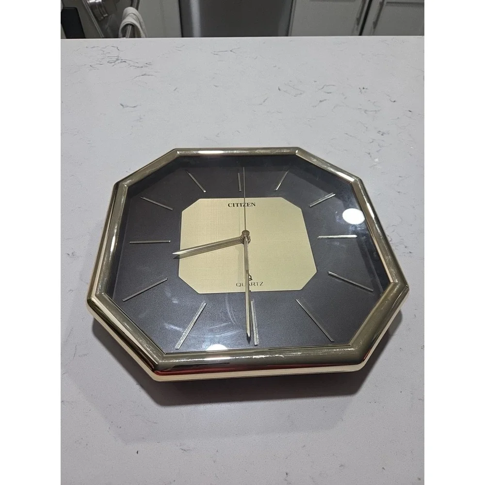 Vintage Citizen Quartz Wall Clock Octagon Gold Made In Japan Tested Works!